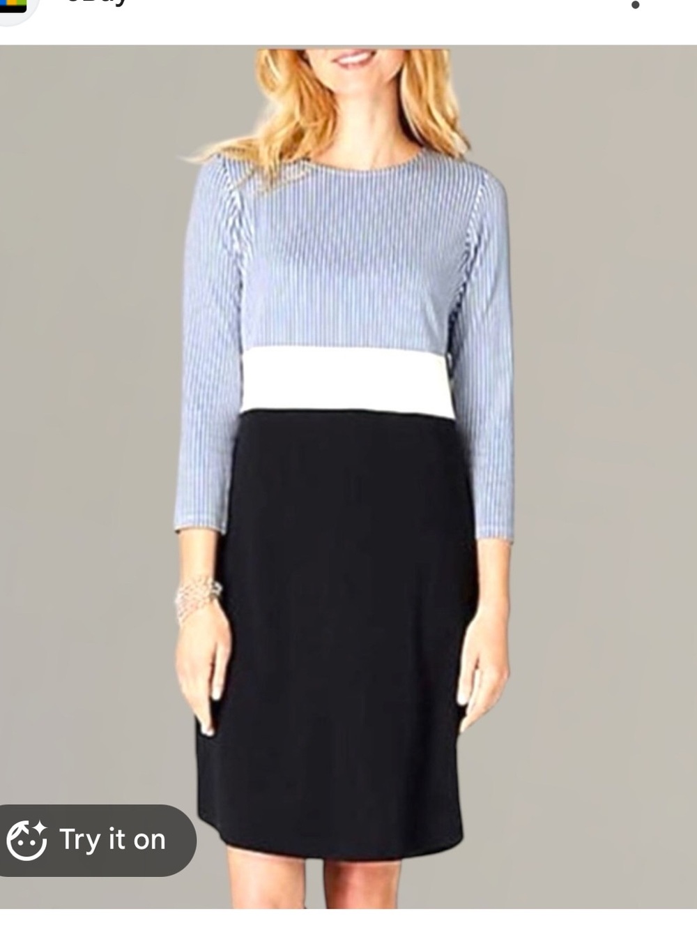 J. Jill Colorblock Dress Size Medium Blue Black And White Soft Stretchy
